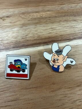 Disney Pin Set — Porky Pig Character and Classic Car Square